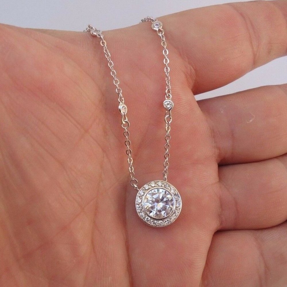 4CT Diamond Sterling Silver Necklace + Pendant